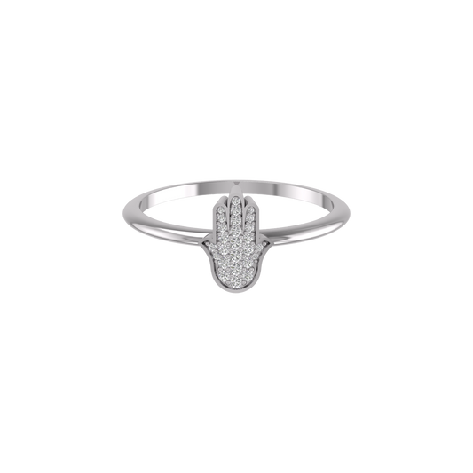 1.5MM Small Moissanite Diamond Hamsa Dainty Ring For Her In 14kt White Gold Over Sterling Silver