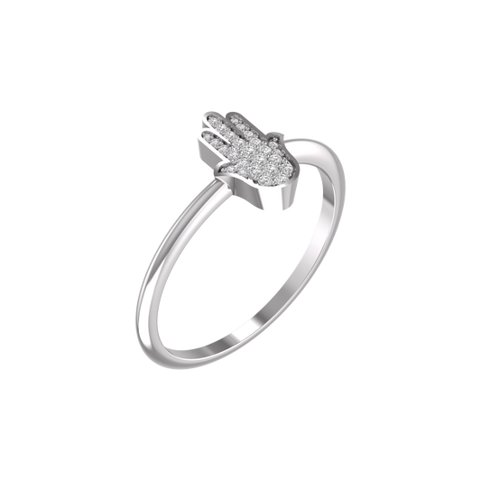 1.5MM Small Moissanite Diamond Hamsa Dainty Ring For Her In 14kt White Gold Over Sterling Silver