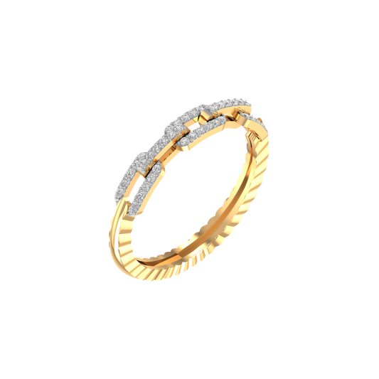 1.0CT Moissanite Diamond Cuban Link Ring For Men And Women 18kt Yellow Gold Over Sterling Silver