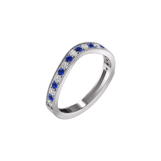 0.13CT Sapphire And Moissanite Curve Stacable Band Ring In 18kt Gold Over Sterling Silver