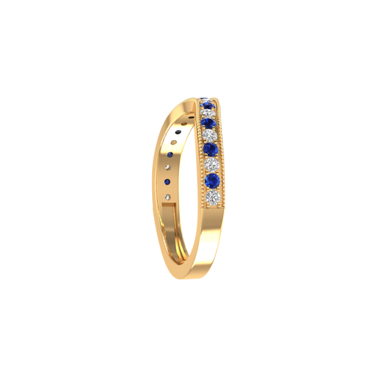 True Elegant 0.13CT Sapphire And Moissanite Curve Stacable Band Ring In 18kt Gold Over Sterling Silver