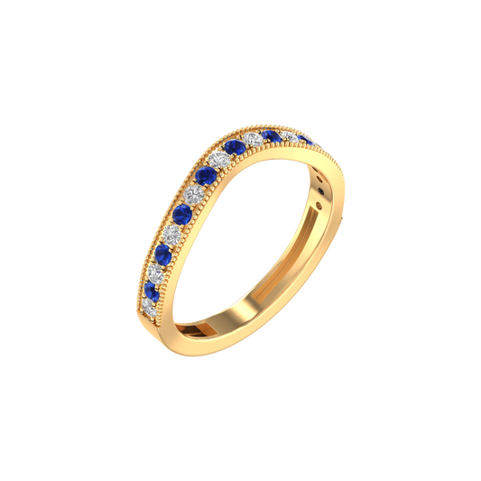 True Elegant 0.13CT Sapphire And Moissanite Curve Stacable Band Ring In 18kt Gold Over Sterling Silver