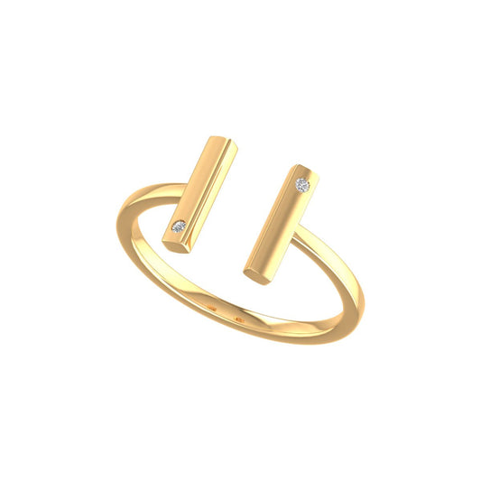 Moissanite Dainty Delicate Open Bar Minimalist Ring For Her 14k Yellow Gold Over Sterling Silver