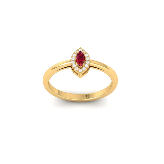 True Elegant Marquise Cut Red Ruby Halo Moissanite Ring for Women | 14k Yellow Gold Plated