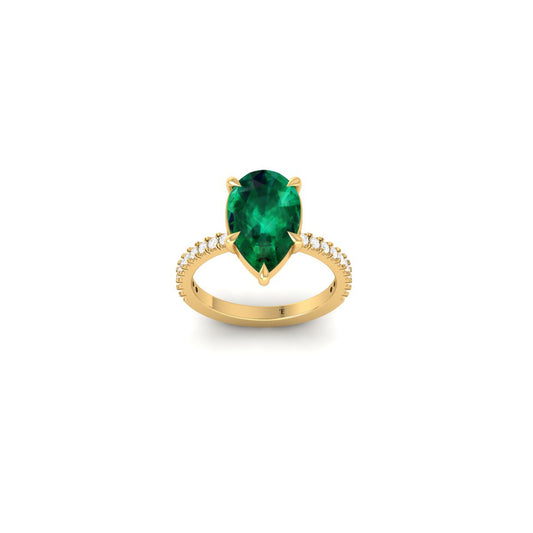 True Elegant 0.75 TCW Pear Cut Green Emerald Moissanite Engagement Ring 14K Yellow Gold Plated