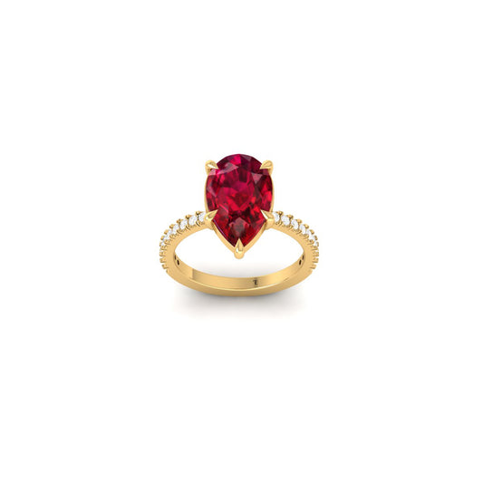 True Elegant 2.50 Ct Pear Cut Red Ruby Moissanite Engagement Ring 14K Yellow Gold Plated