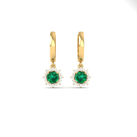Round Cut Emerald & Diamond Drop Dangle Earrings for Women