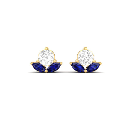 Sapphire & Diamond Minimalist Stud Earrings for Women