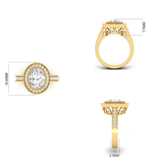 2.84CT Oval Halo Moissanite Engagement Ring In 18kt Gold Over Sterling Silver