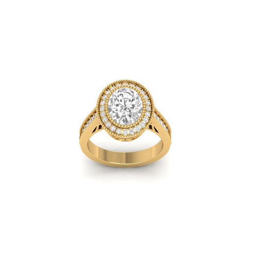 2.84CT Oval Halo Moissanite Engagement Ring In 18kt Gold Over Sterling Silver