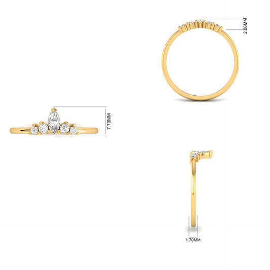 0.51CT Marquise Moissanite Dainty Curve Ring In 18kt Gold Over Sterling Silver