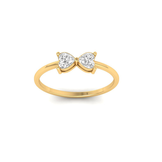 True Elegant Moissanite Tow Heart Dainty Ring In 18kt Gold Over Sterling