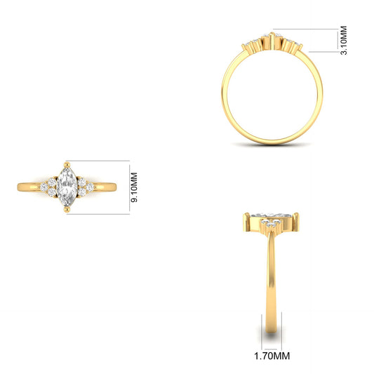 True Elegant Marquise Moissanite Ring 18kt Gold Over Sterling Silver