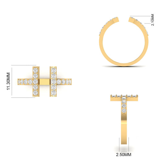 True Elegant Moissanite Open Bar Cuff Ring 18kt Gold Over Sterling Silver