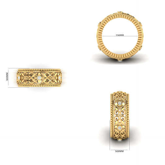 Moissanite Diamond Wide Engagement Band Ring In 18kt Rose Gold Over Sterling Silver