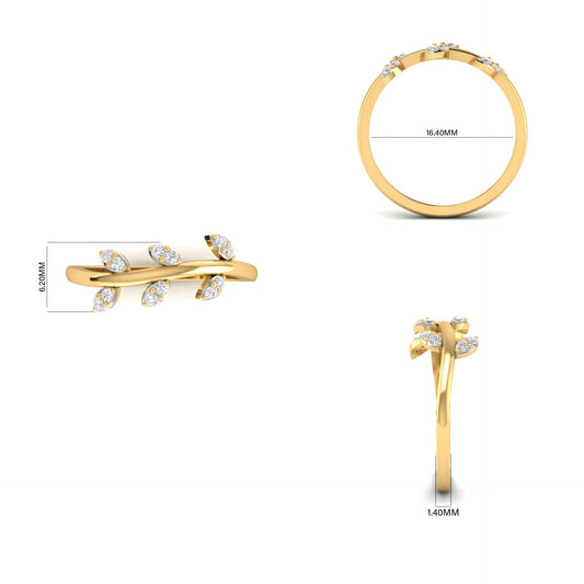 Sterling Silver 0.12CT Leaf Diamond Dainty Ring For Her