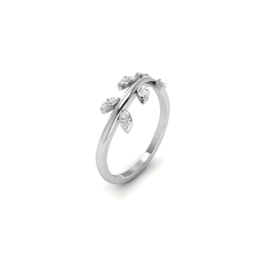Sterling Silver 0.12CT Leaf Diamond Dainty Ring For Her