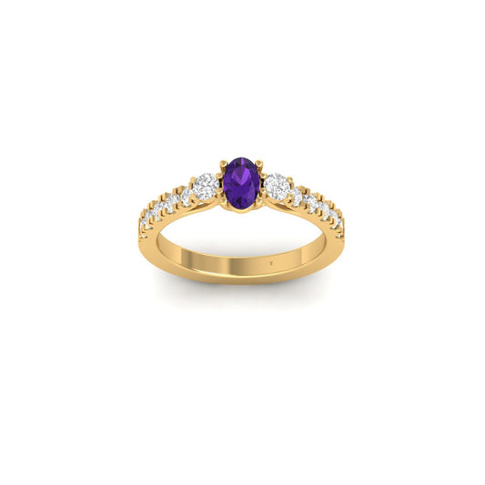 1.0CT Oval Amethyst Diamond Engagment Ring In 18kt Gold Over Sterling Silver