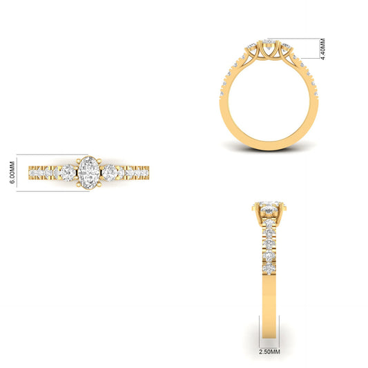 1.0CT Oval Diamond Engagment Ring In 18kt Gold Over Sterling Silver