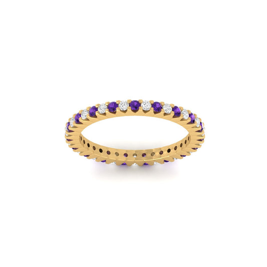 True Elegant 1.0Ct Amethyst And Diamond Alternate Full Eternity Wedding Anniversary Band Ring