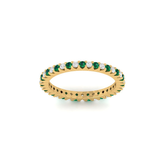 Full Eternity Emerald Alternate Diamond Wedding Anniverssary Band Ring In 18kt Gold Over Sterling Silver