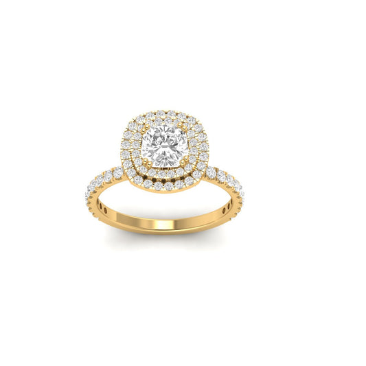 1.70CT Cushion Cut Moissanite Diamond Double Halo Engagement Ring In 18kt Gold Over Sterlinng Silver