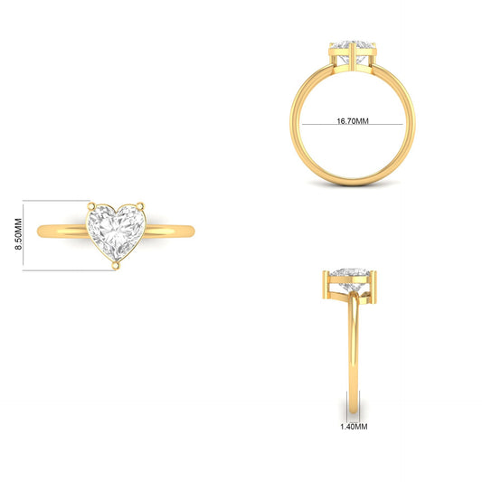 1.50 Carat Heart Shape Lab Created Moissanite Diamond Solitaire Engagement Ring In 18K Gold Plated 925 Sterling Silver