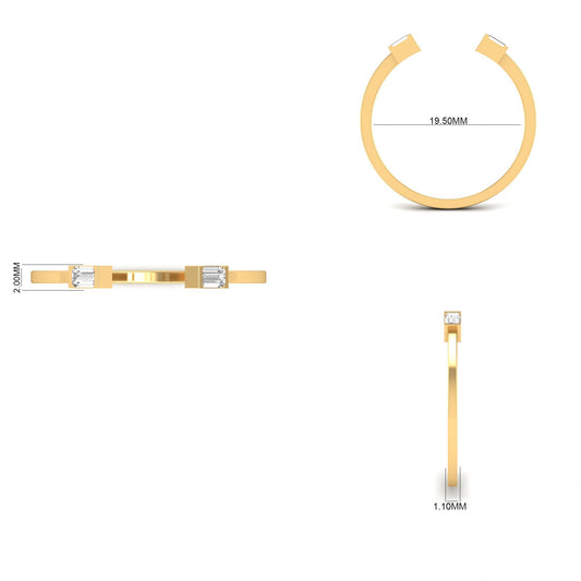 0.50ct Diamond Open-Space Ring in  In 18K Gold Plated 925 Sterling Silver Baguette Diamond Cuff Ring