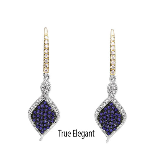 1.5CT Sapphire Diamond Pave Set Dangle Drop Earrings Sterling Silver