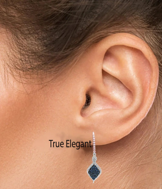 1.5CT Sapphire Diamond Pave Set Dangle Drop Earrings Sterling Silver