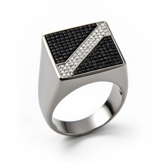 Moissanite Arrow Signet Ring with Dazzling White Chevron