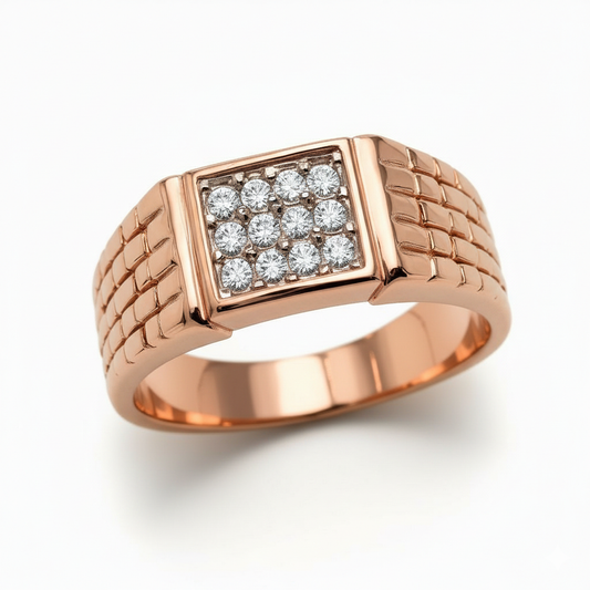 Square Cluster Moissanite Signet Ring with Brick Band