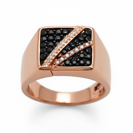 Black & Moissanite Asymmetrical Signet Ring Band