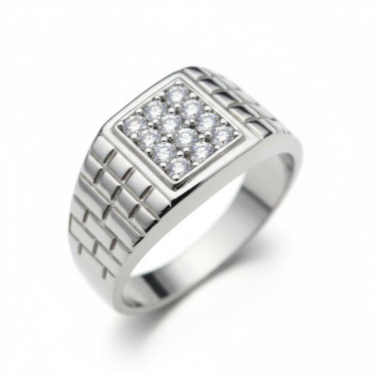 Brilliant Moissanite Cluster Ring with Textured Ring Band