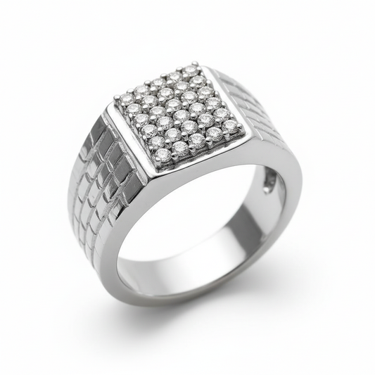 Moissanite Statement Textured Band Ring for Him