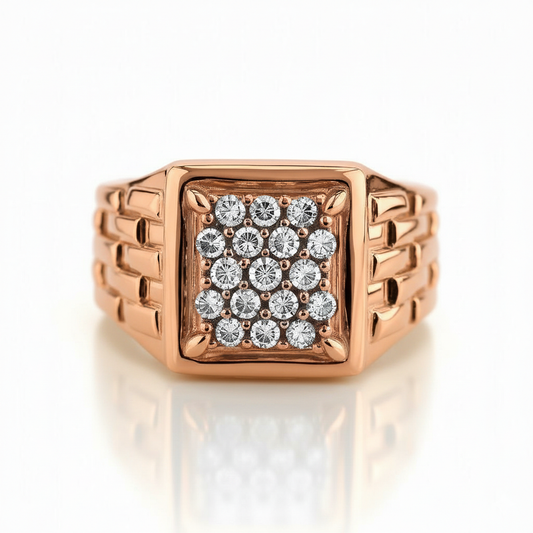 Moissanite Grid Cluster Signet Ring For Him