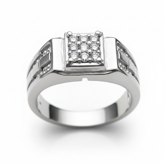 Moissanite Nine-Stone Cluster Ring Link Band