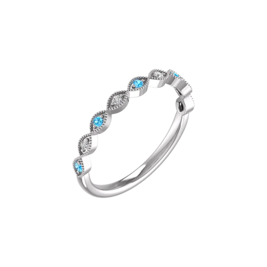 True Elegant 1.0Ct Blue Topaz And Diamond Dainty Band Ring for Her