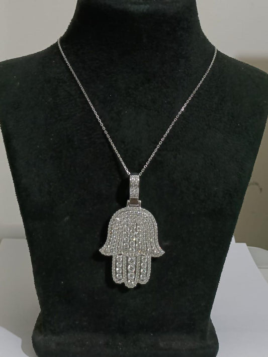 4.0CT Pave Set Moissanite Diamond HAMSA HAND Pendant