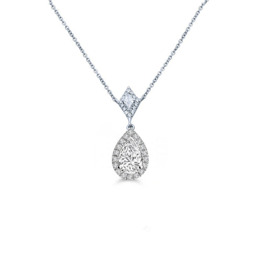 True Elegant 1.0CT Pear Shape Halo Moissanite Diamond Pendant Necklace In Sterling Silver