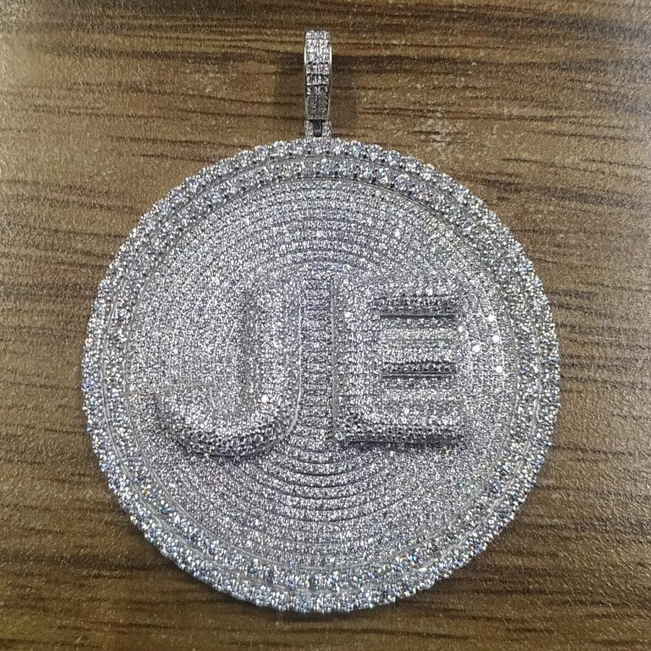 Moissanite Diamond Pave Set Medallion Letter JE Hip