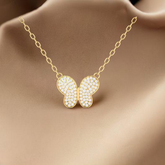 1.0CT Diamond Pave Set Butterfly Pendant Necklace