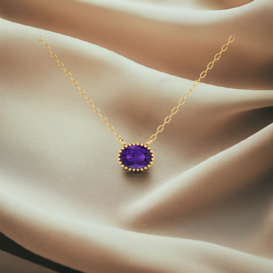 1.0CT Oval Purple Pendant Necklace In Sterling Silver