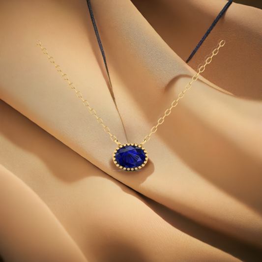 1.0CT Oval Sapphire Pendant Necklace In Sterling Silver