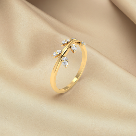 0.12CT Leaf Diamond Dainty Ring In 18kt Gold Over Sterling Silver
