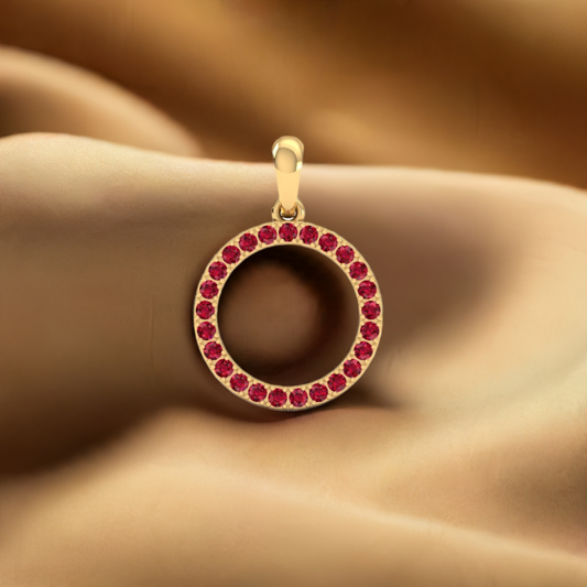 0.31CT Red Garnet Dainty Karma Circle Pendant In 18kt Gold Ovar Sterling