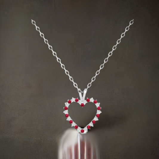 1.0CT Garnet Moissanite Open Heart Pendant In 18kt Gold Over Sterling Silver