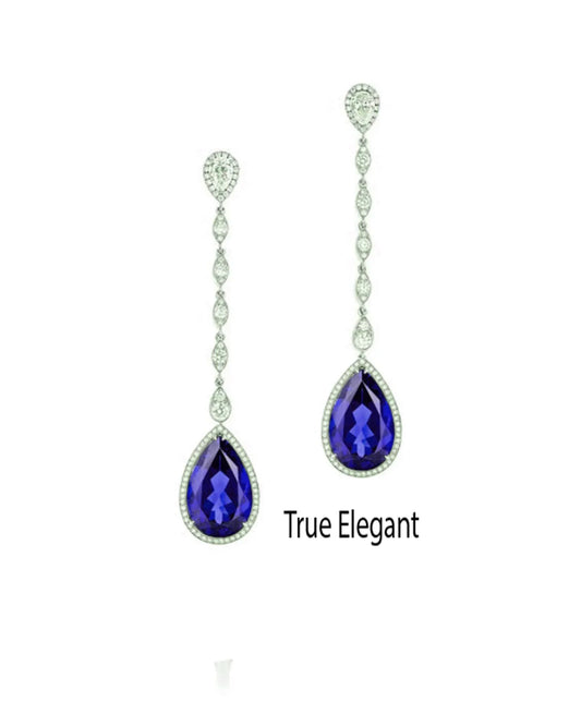 True Elegant 1.5CT Sapphire Moissanite Dangle Drop Earrings Sterling Silver