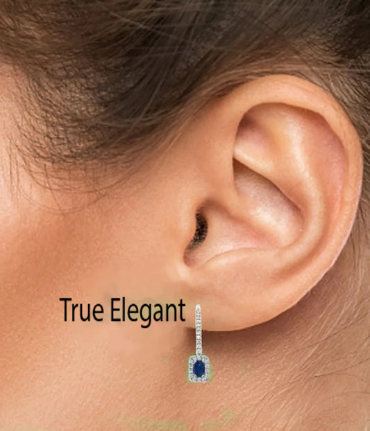 1.0Ct Sapphire Oval Dangle Drop Earrings In Sterling Silver