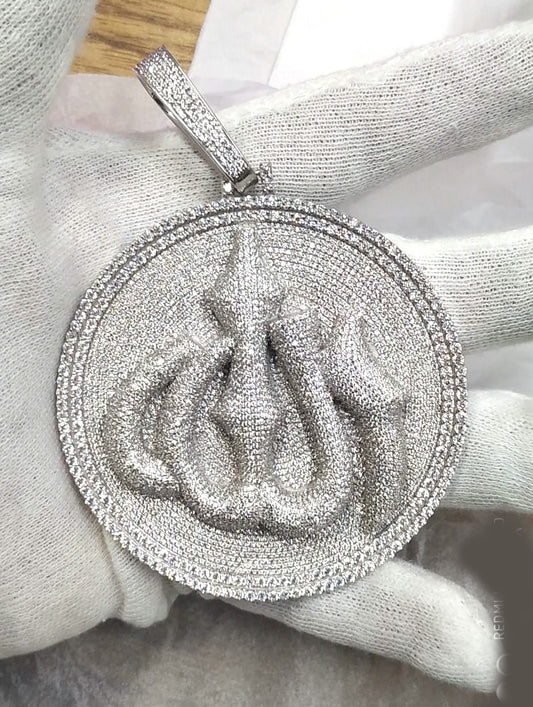 4.0CT Pave Set Moissanite Diamond Islam Allah Pendant In 18kt Gold Over Sterling Silver